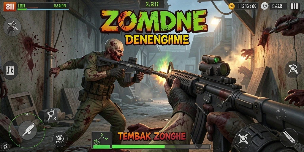 Antarmuka dinamis dalam 8II saat menembak zombie.