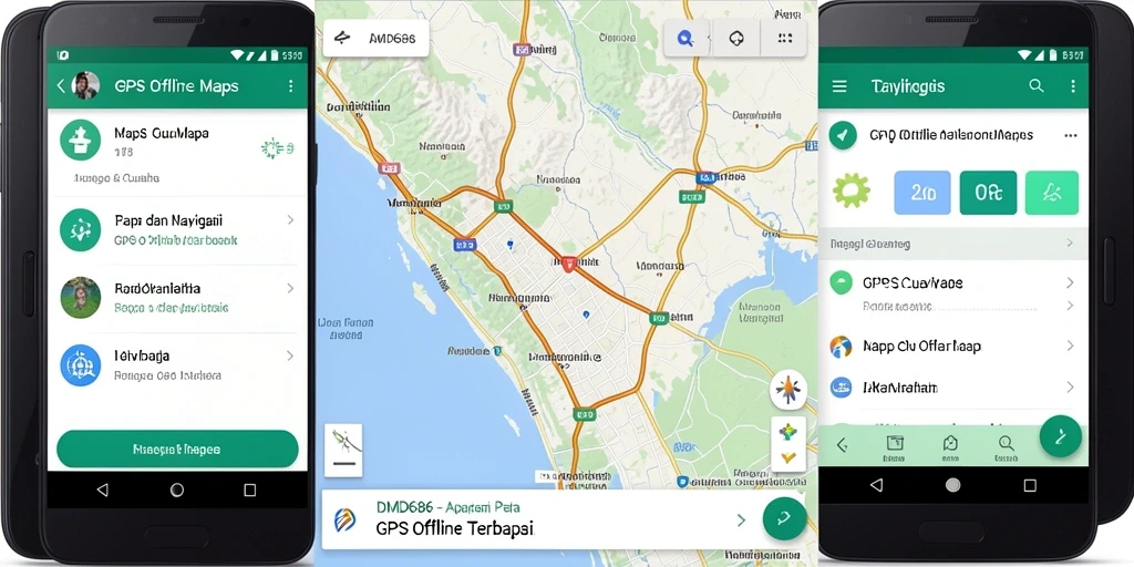 Tampilan antarmuka DMD686 yang informatif untuk GPS Offline Maps.
