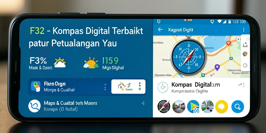 Antarmuka F32 menampilkan fungsi Kompas Digital yang mudah digunakan.