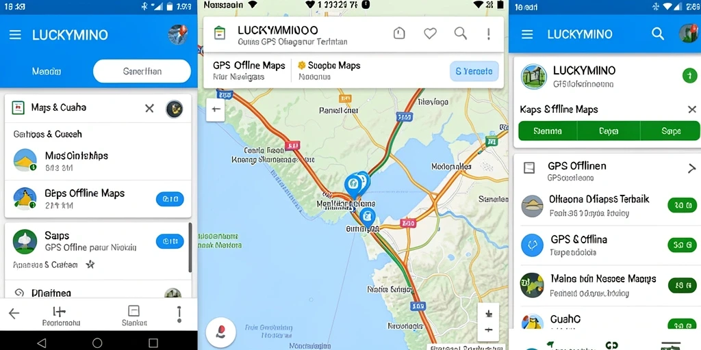 Tampilan antarmuka pengguna aplikasi GPS Offline Maps LUCKYMINO yang intuitif.