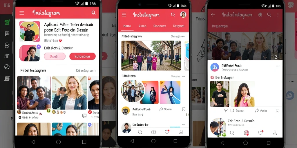 Antarmuka aplikasi RI188 dengan berbagai filter Instagram yang memukau.