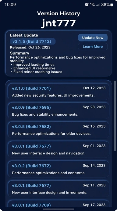 Riwayat Versi Terbaru jnt777 untuk Android